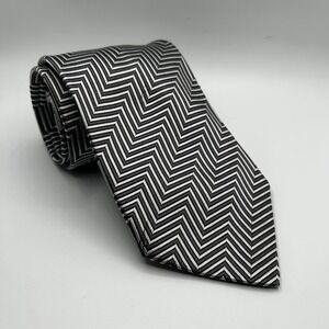 Sulka Mens Silk Tie Black Silver White Zigzag Chevron Geometric Made in France